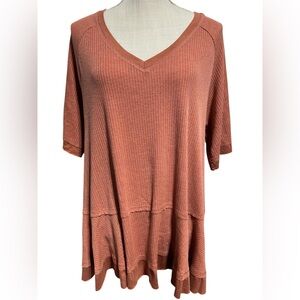 Elegant Terracotta V-Neck Women's Tunic
